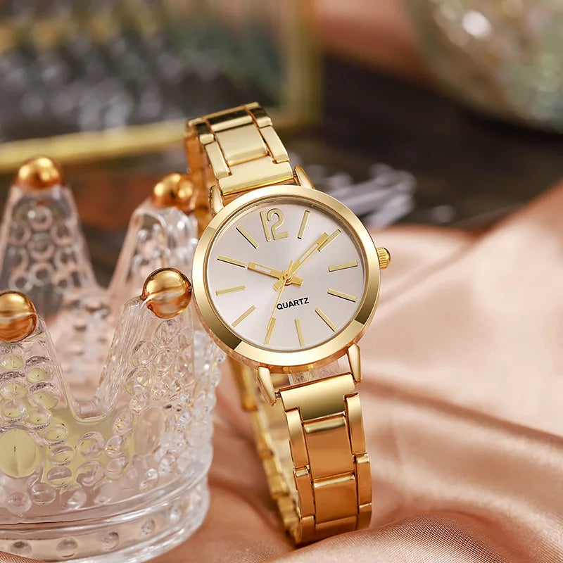 2pcs Set Watch Luxury& Gold Bracelet