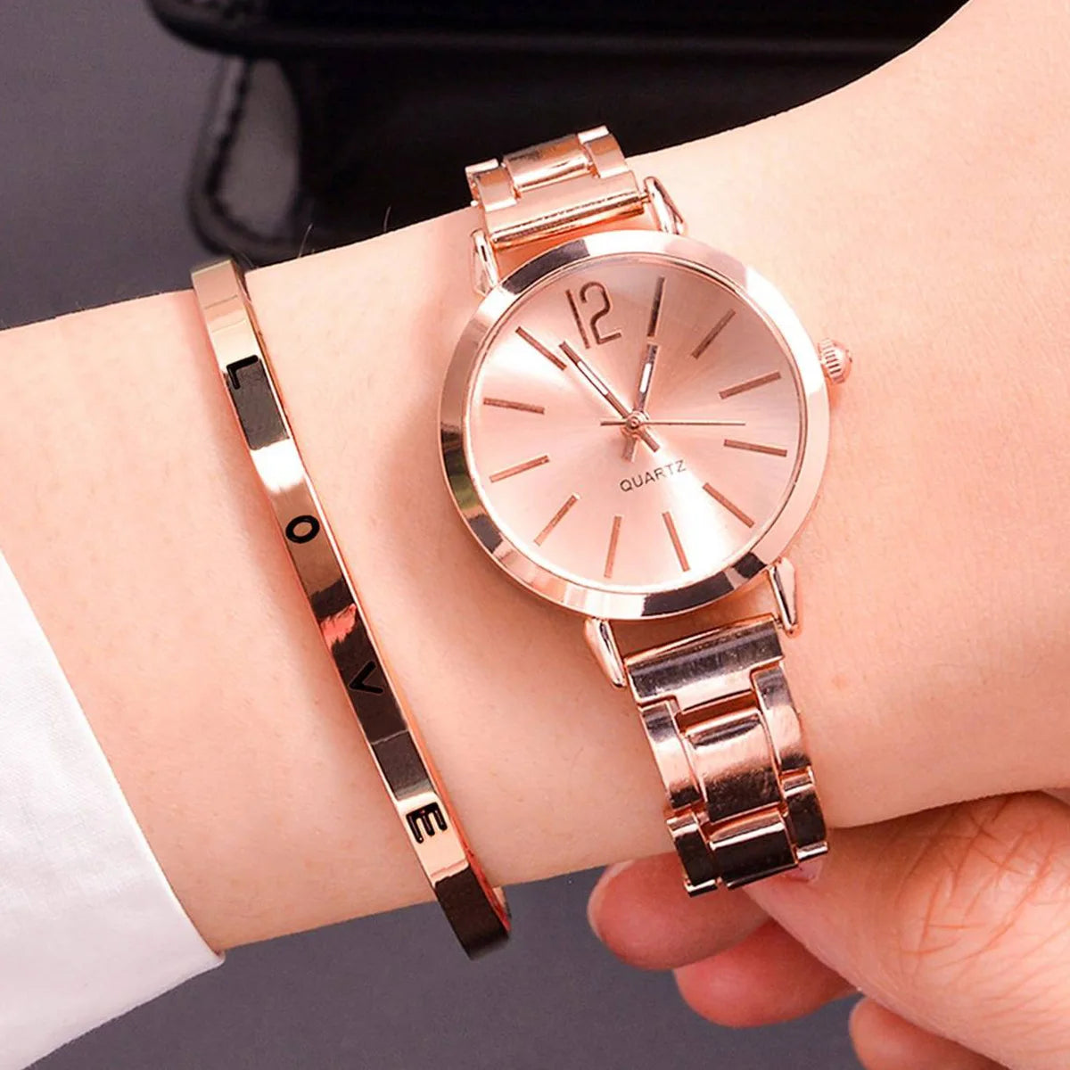 2pcs Set Watch Luxury& Gold Bracelet